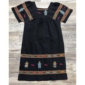 Vtg Hand Woven Southwestern Native American Appliqué Denim Dress Southern Image